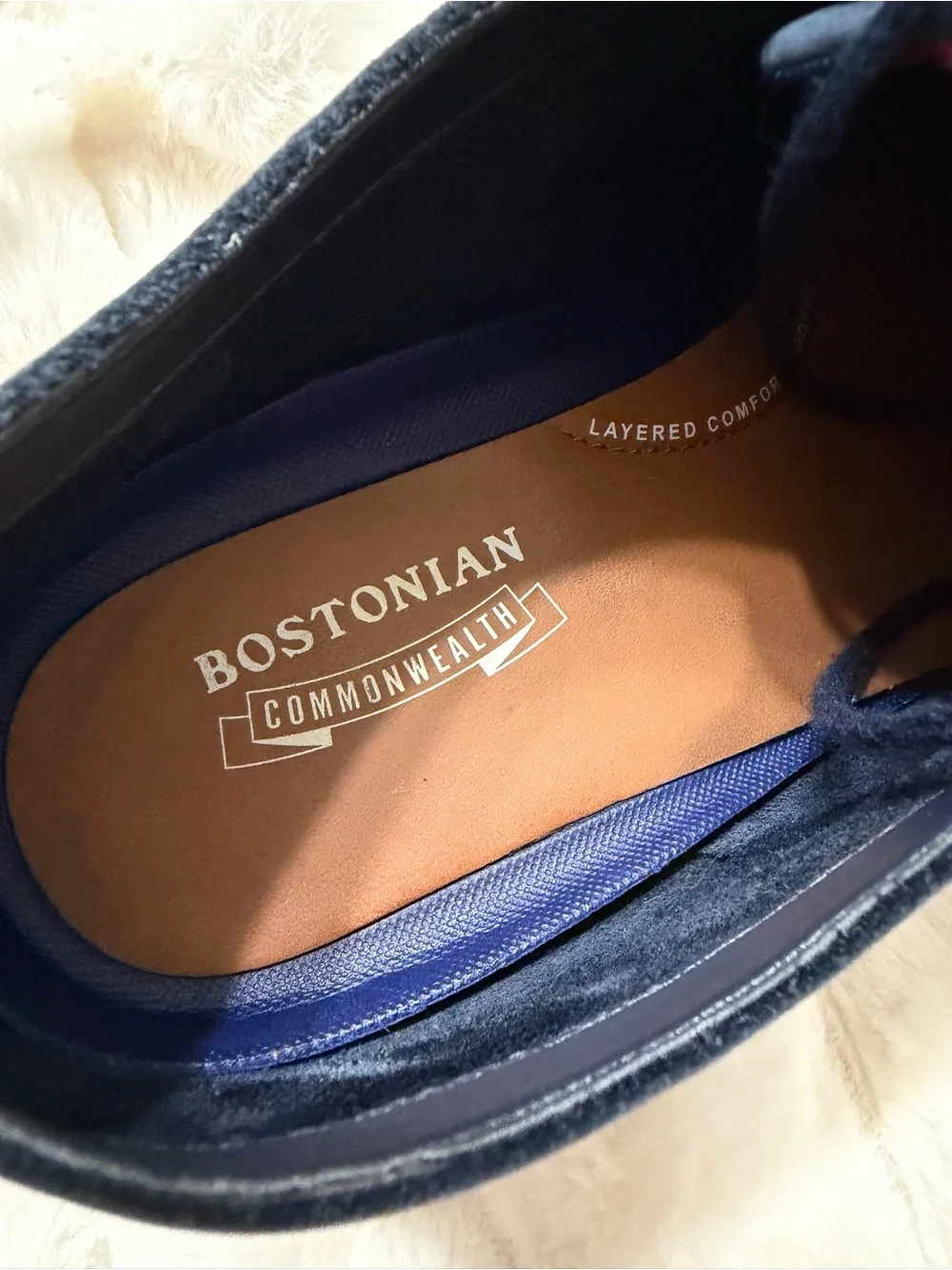 Bostonian Navy Suede Dezmin Plain Oxford Shoes Brown Welt 9.5